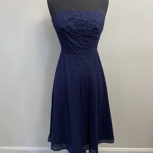 J. Crew Women's Strapless Textured Midi Dress Navy Cotton Size 0 Wedding‎